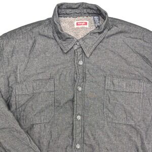 Wrangler Mens‎ Sherpa Lined Flannel Jacket Dark Gray Size 2XL